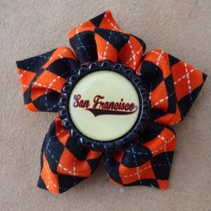 San Francisco Giants Baseball Big Black & Orange Plaid Flower Hair Clip/Pin